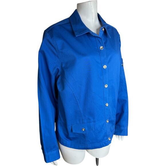 Bechamel Women's XL Blue Lightweight Button-Front Long Sleeve Jacket 100% Cotton - Picture 4 of 13